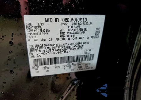 2013 Ford Edge Sel z USA, uszkodzony, nr VIN 2FMDK3JC7DBE31537